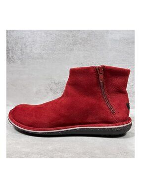 Camper Beetle Suede Side Zip Ankle Boots - Women's Size EU 38 / US 7.5 - Red